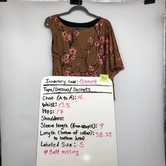 Le Chateau Bronze Floral Cherry Blossom Asymmetrical Draped Midi Dress size S - Picture 13 of 15